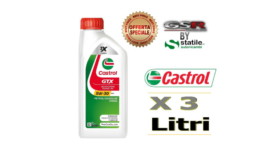 3 Litri Olio-Lubrificante Castrol Gtx 5w30 Rn17 Lt.1